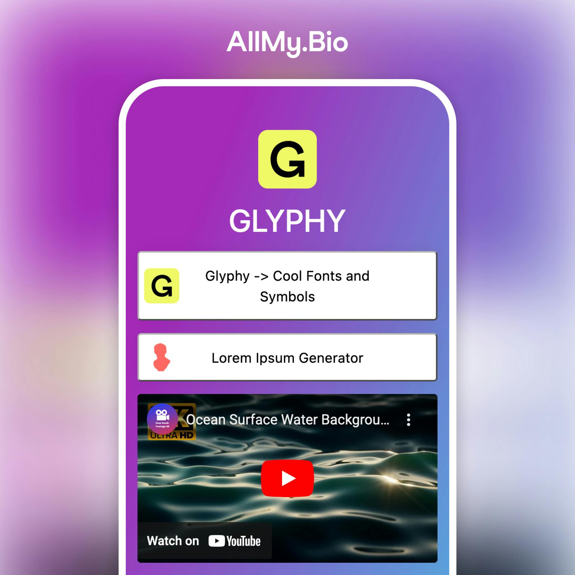 AllMy•Bio link in bio tool example profile on a mobile device